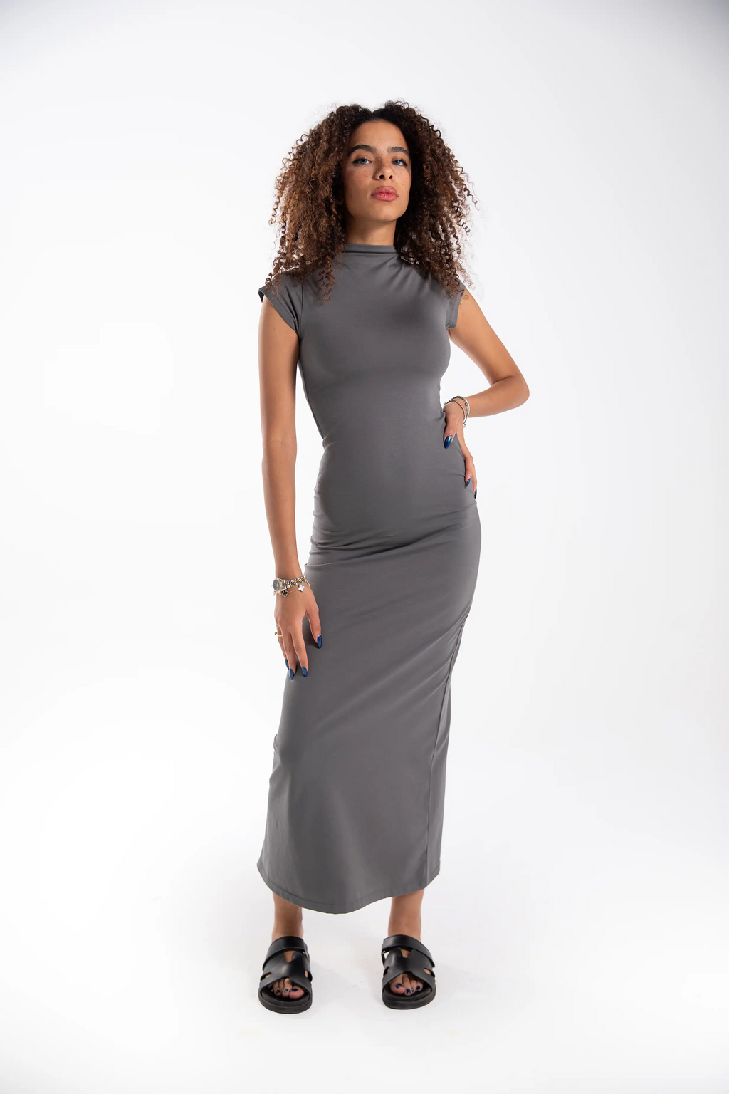 Cotton Mock-Neck Maxi Dress