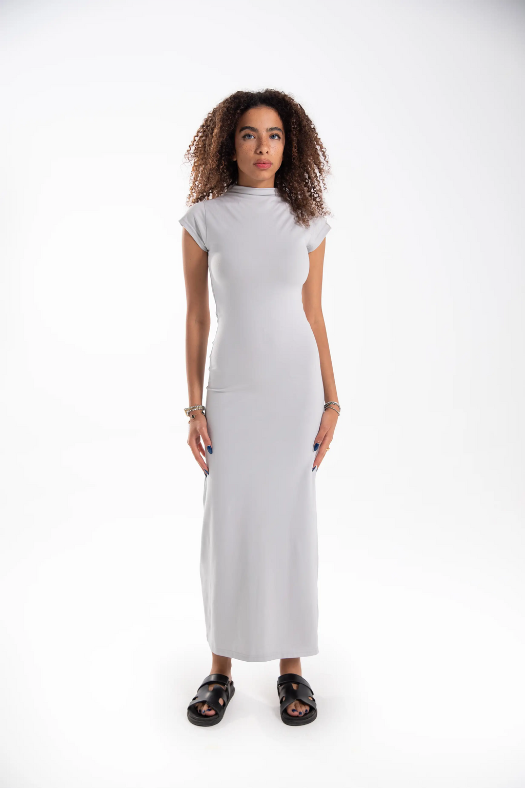 Cotton Mock-Neck Maxi Dress