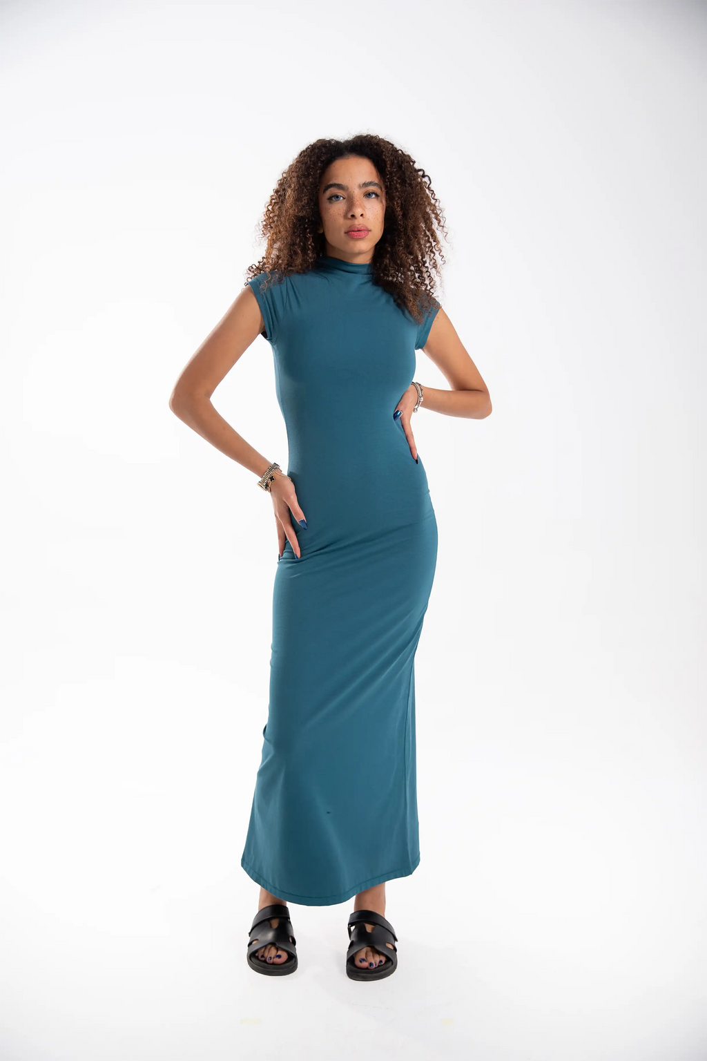 Cotton Mock-Neck Maxi Dress